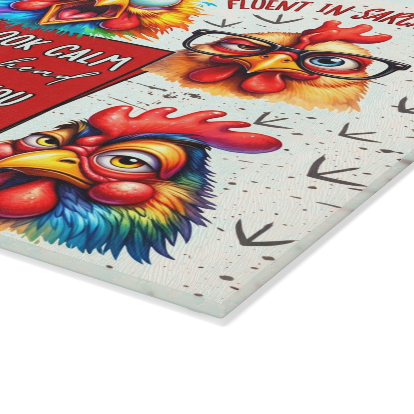 Sarcastic Chicken Glass Cutting Board – Funny Attitude Kitchen Decor Gift