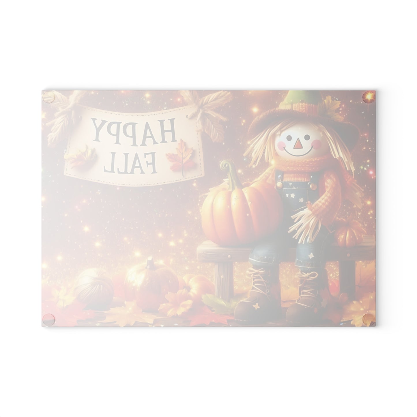 🍂🌟 Happy Fall Scarecrow Cutting Board – Rustic Autumn Kitchen Décor with Pumpkins & Golden Glow 🎃✨