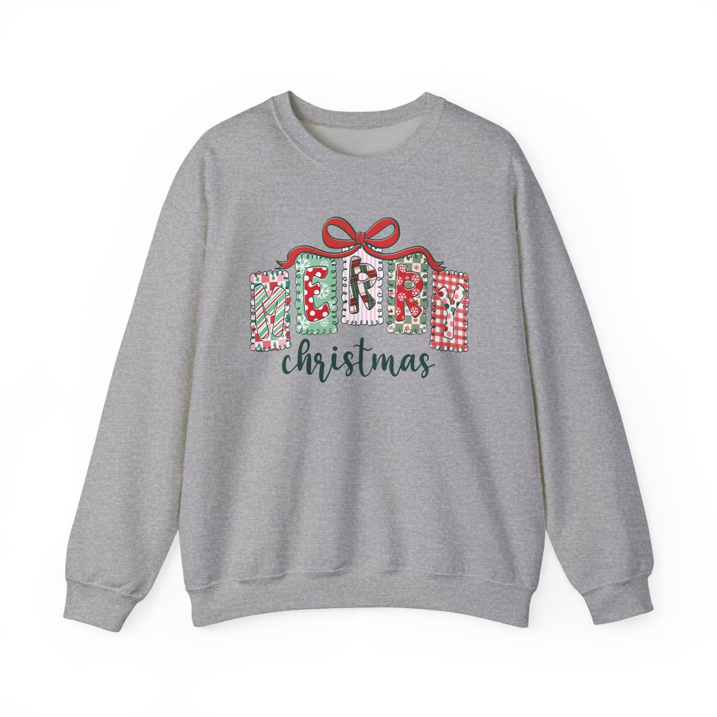 🎀✨ Merry Christmas Sweatshirt – Cozy Patchwork Holiday Crewneck