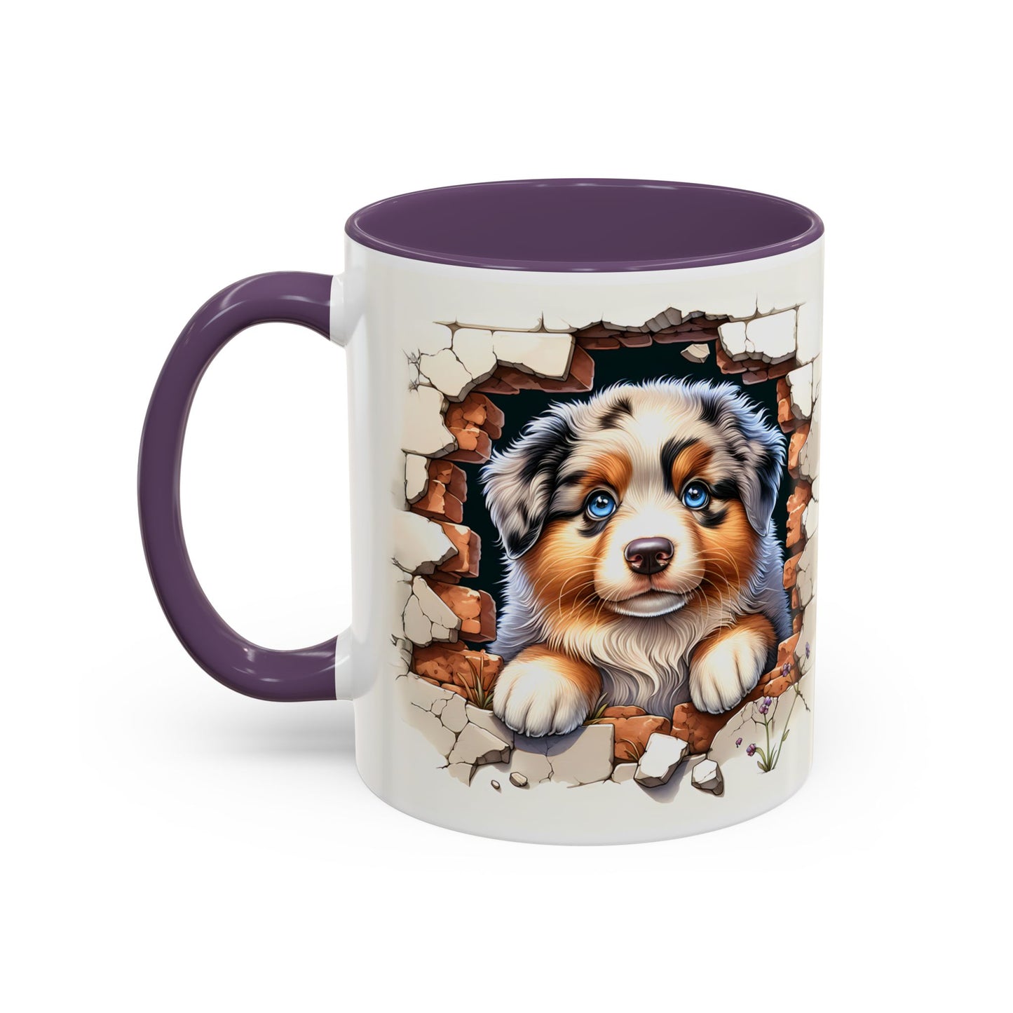 🐾☕ Australian Shepherd Puppy Peek Accent Mug – Blue-Eyed Beauty Dog Lover Gift ✨💙