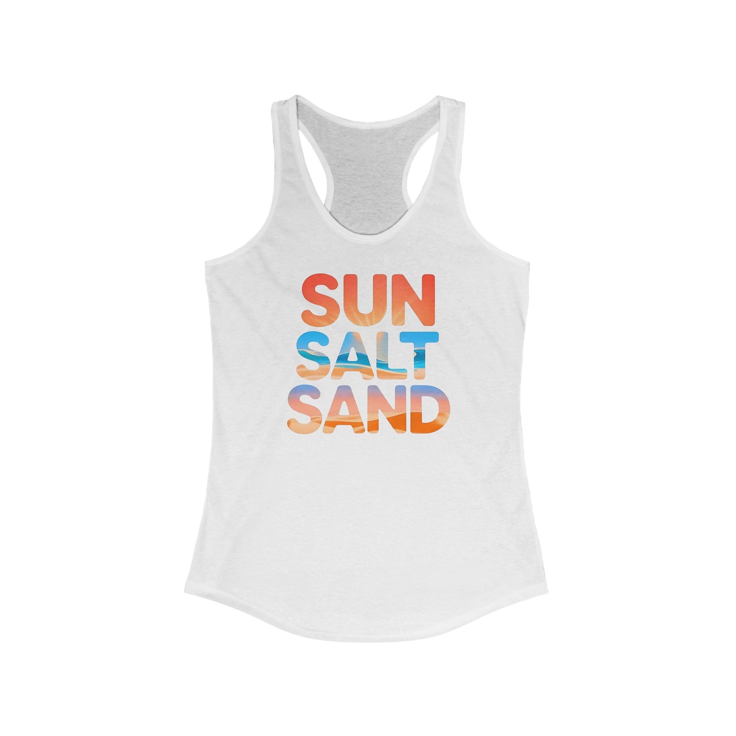 Camiseta de tirantes con espalda nadadora Sun Salt Sand – Gráfico minimalista de playa de verano | Camiseta de tirantes con estilo costero para mujer
