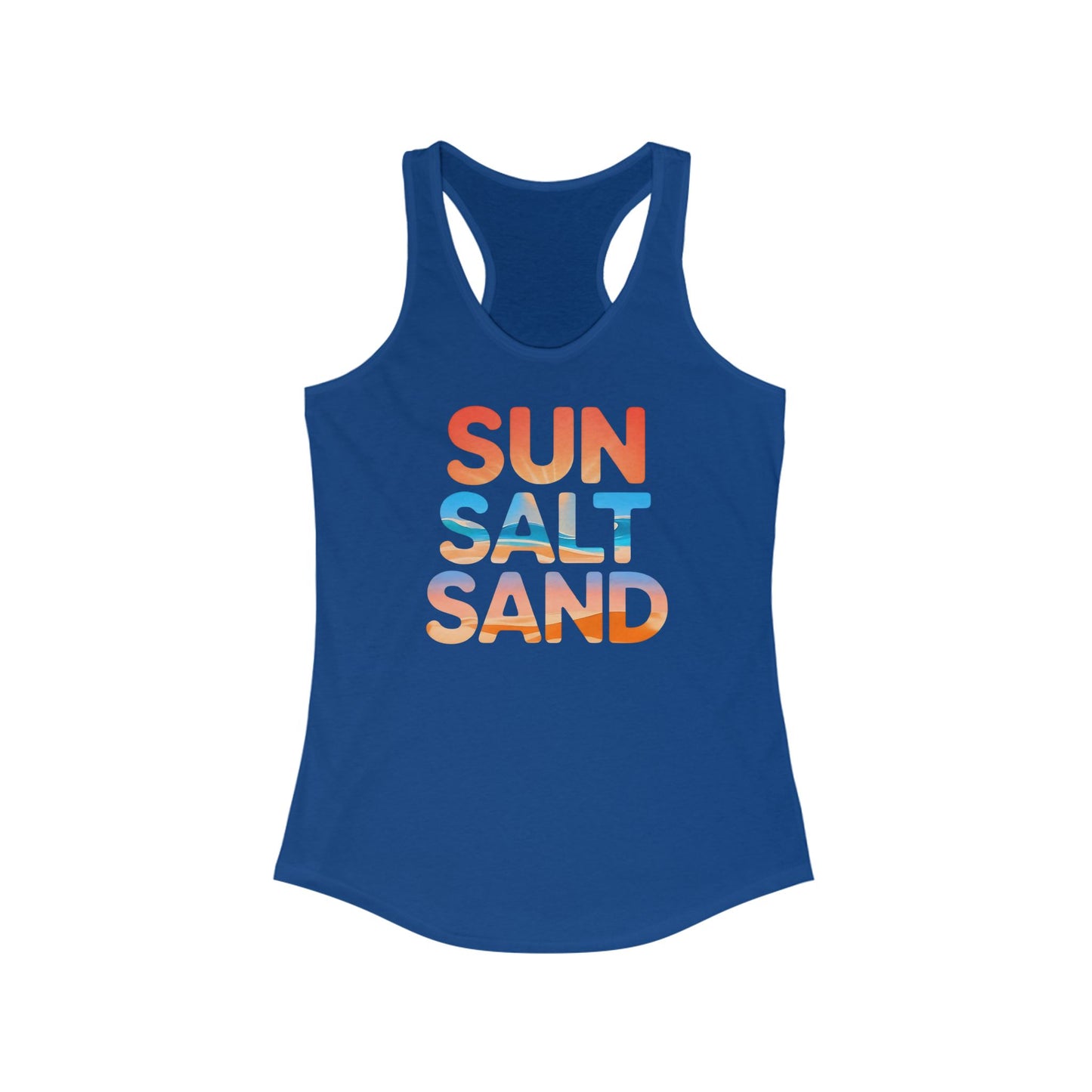 Camiseta de tirantes con espalda nadadora Sun Salt Sand – Gráfico minimalista de playa de verano | Camiseta de tirantes con estilo costero para mujer