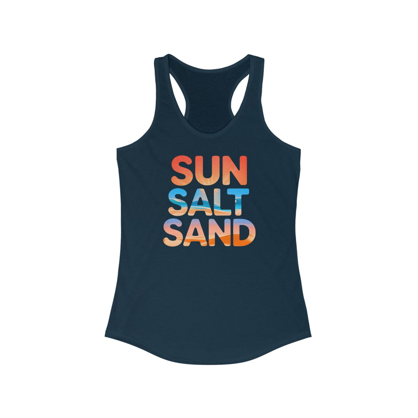 Camiseta de tirantes con espalda nadadora Sun Salt Sand – Gráfico minimalista de playa de verano | Camiseta de tirantes con estilo costero para mujer