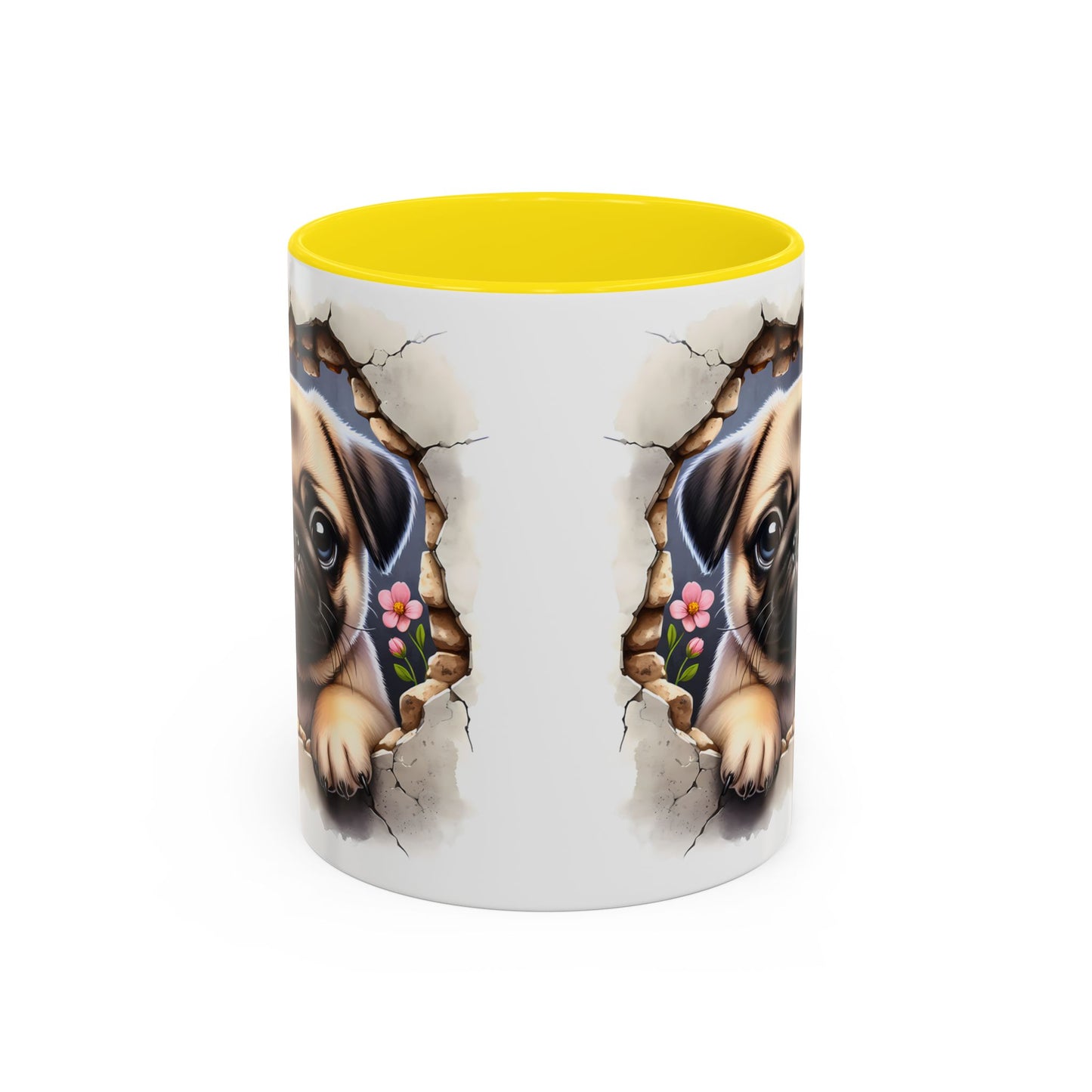 🐾💛 Pug Puppy Accent Mug – Cute Wrinkly Pug Coffee Cup ☕✨