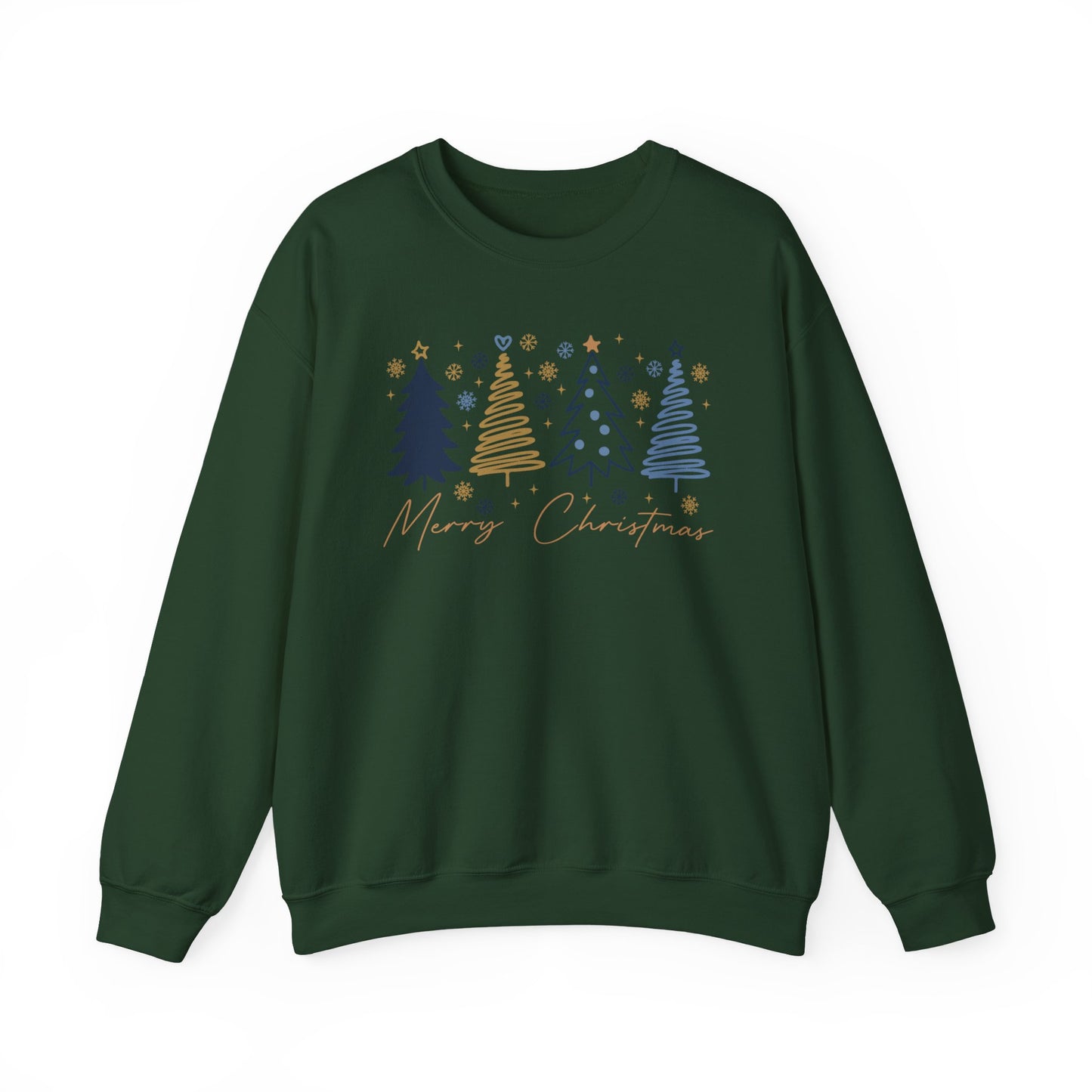 🎄✨ Merry Christmas Sweatshirt – Modern Navy & Gold Holiday Trees ❄️⭐