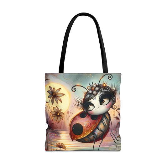🐞 Mariquita sobre una flor junto al lago – Bolsa de tela inspirada en la naturaleza