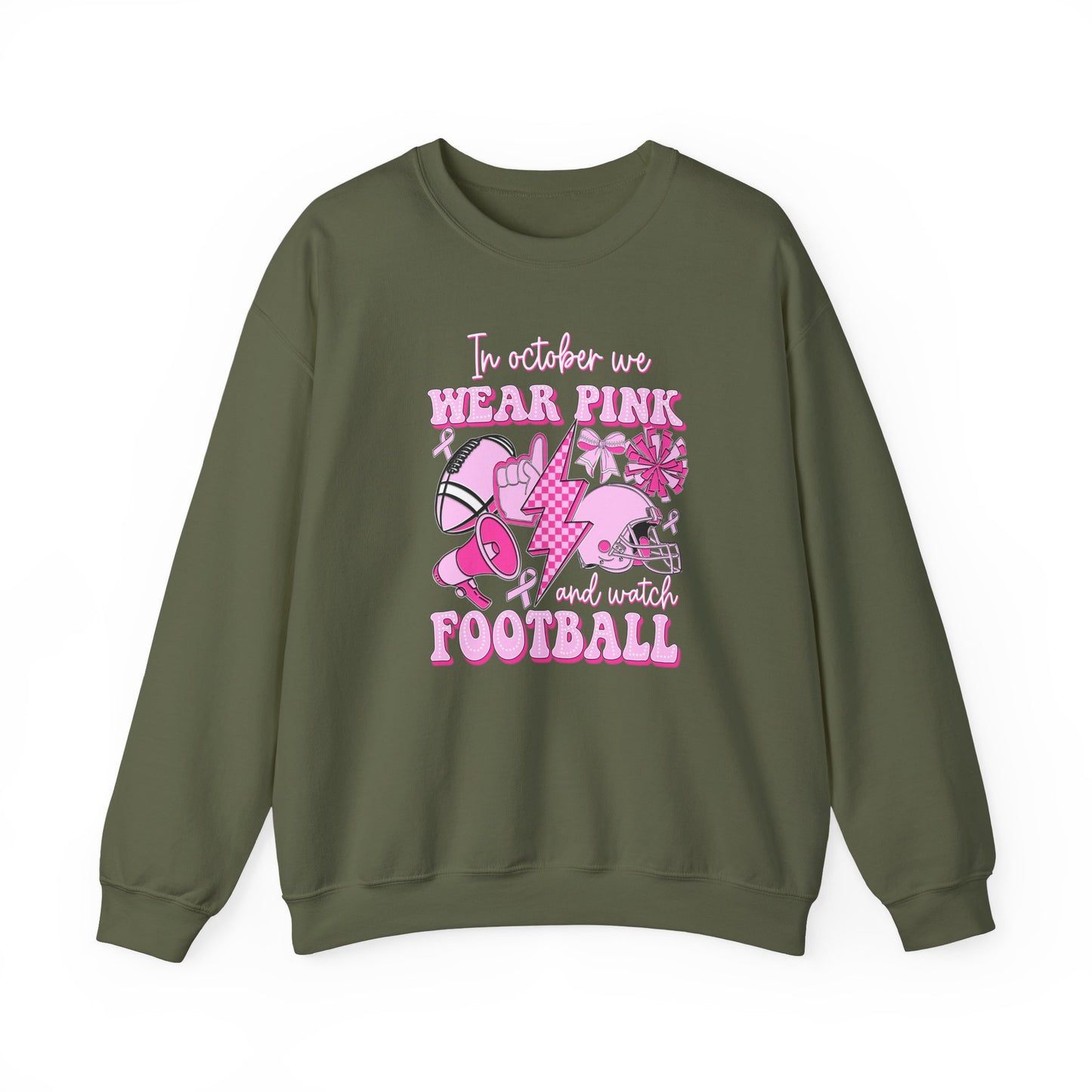 🏈🎀 In October We Wear Pink and Watch Football Sweatshirt – Breast Cancer Awareness Game Day