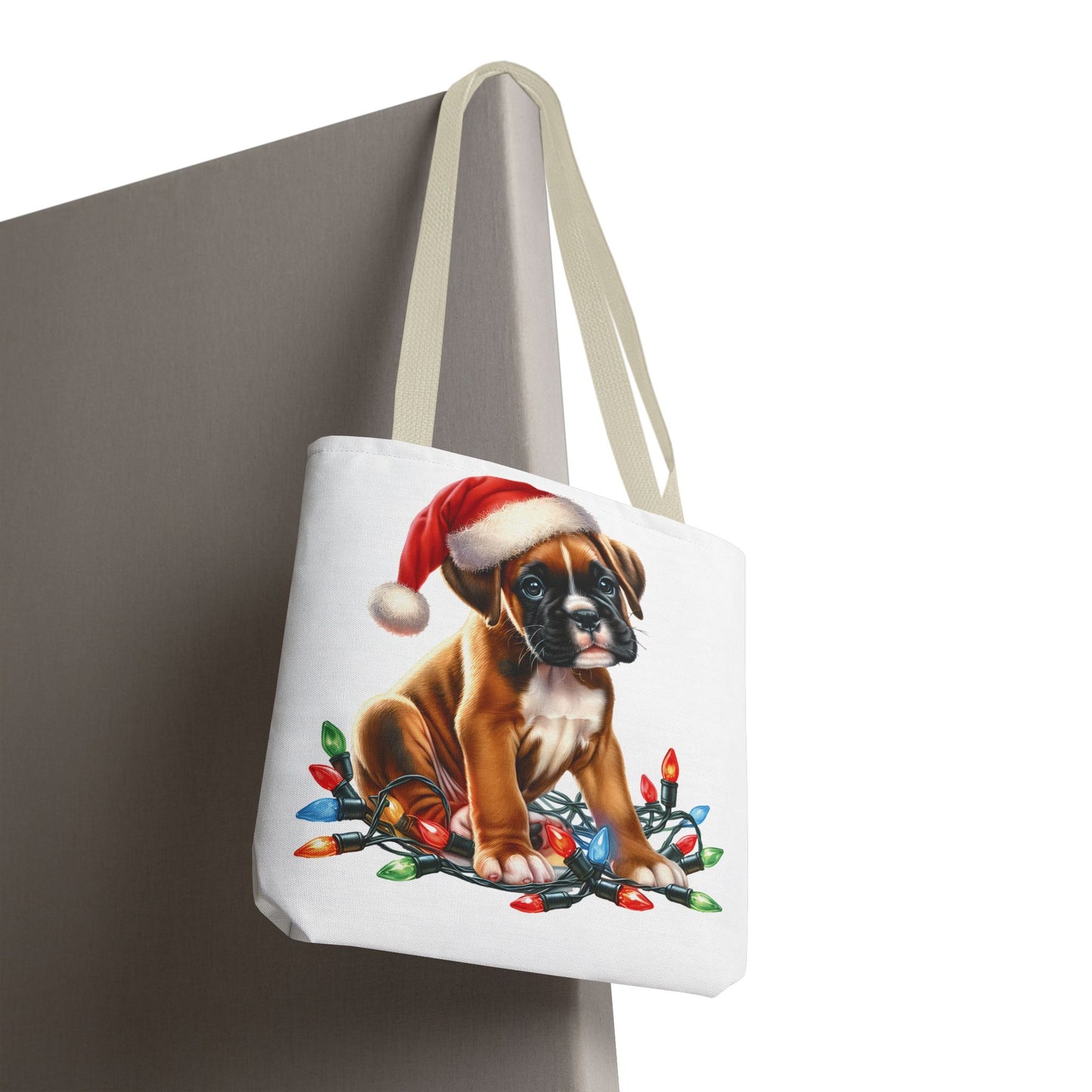 👜 Boxer Christmas Lights Tote Bag – Festive Charm for Dog Lovers 🎄