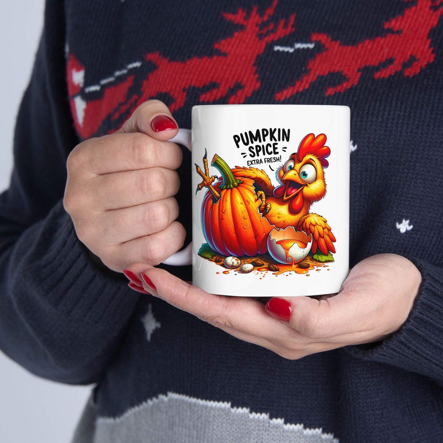 🐔🎃 Pumpkin Spice Extra Fresh Chicken Mug – Funny Fall Coffee Cup ✨☕