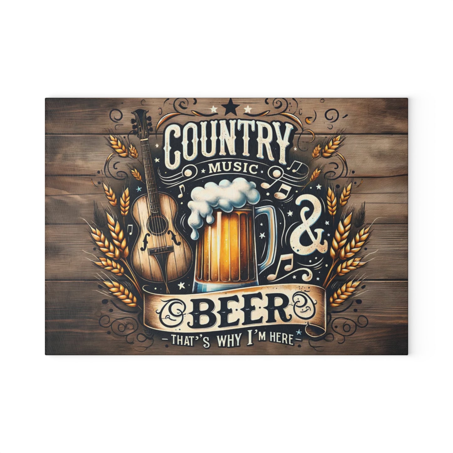 🍺🎸 Country Music & Beer Cutting Board – Rustic Pub Vibes for Kitchen & Bar 🌾🎶