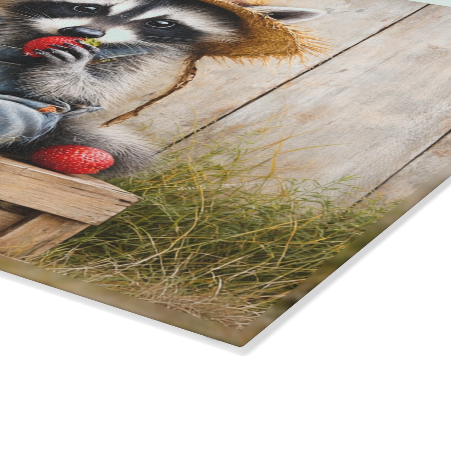 Strawberry Raccoon Farmhouse Glass Cutting Board – Cute Country Kitchen Decor