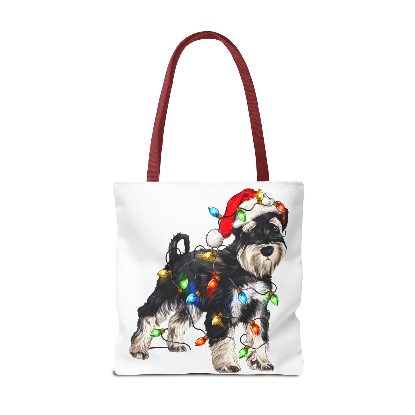 🎄 I Love My Schnauzer Tote Bag – Christmas Lights & Holiday Woofs 🐾