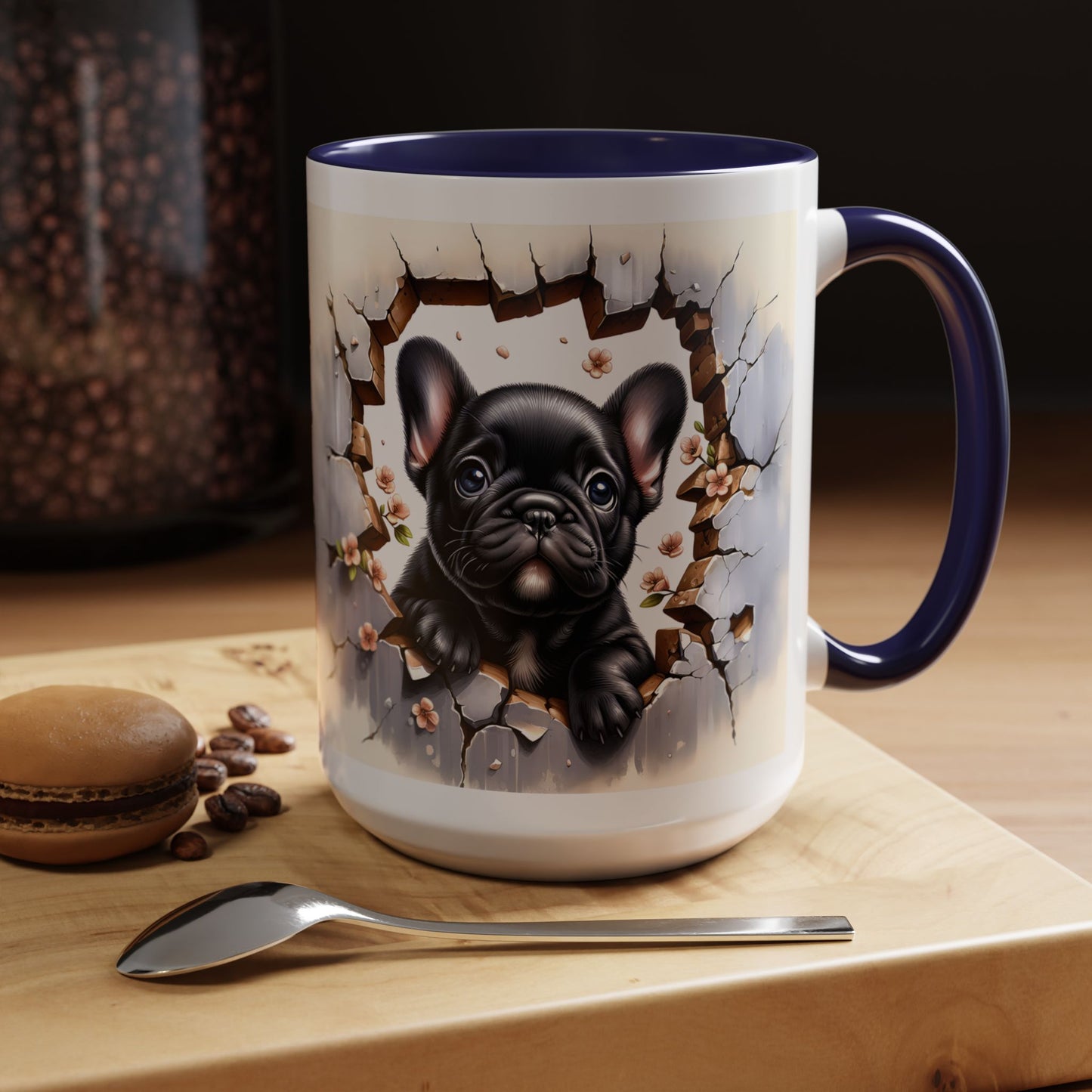 🐾☕ Black French Bulldog Puppy Accent Mug – Cute Breakthrough Pup Design ✨