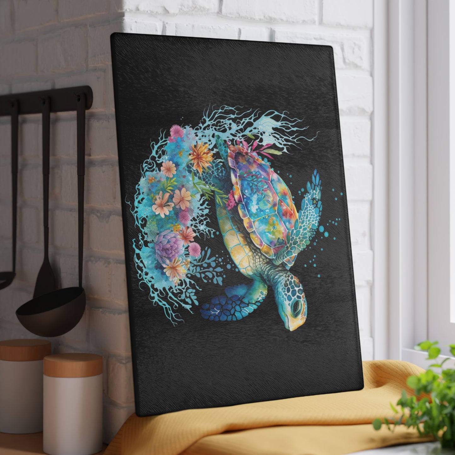 Sea Turtle Glass Cutting Board | Coastal Ocean Vibes Kitchen Decor