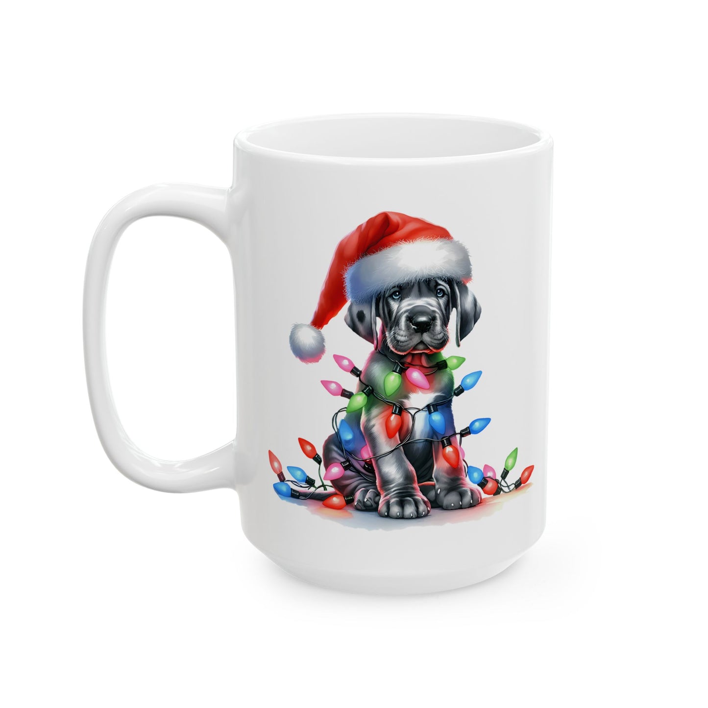 🎄 Great Dane Christmas Lights Mug – Festive Pup Charm in Every Sip 🎄