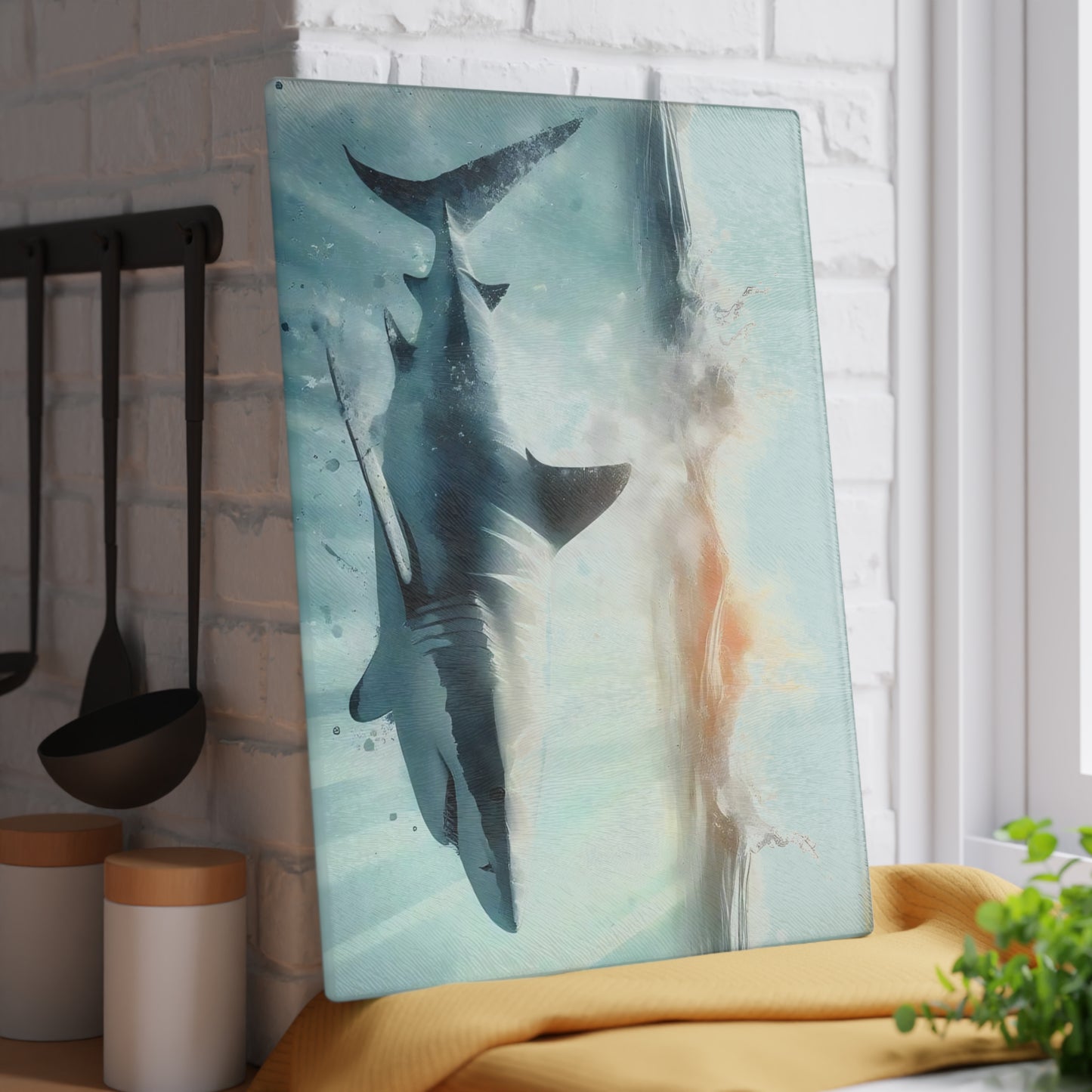 Decoración de cocina con tiburón, tabla de cortar con temática oceánica, idea de regalo con tiburón, regalo para amantes de los tiburones, regalo con temática de tiburón, tabla de cortar única