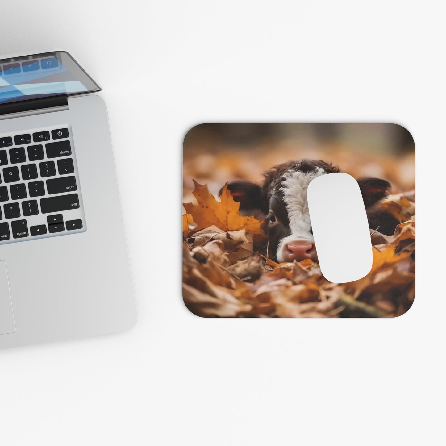 🖱️🍁🐮 Fall Calf Mouse Pad – Cozy Autumn Leaves Desk Art