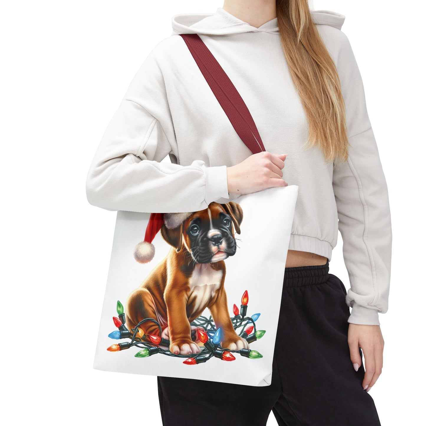 👜 Boxer Christmas Lights Tote Bag – Festive Charm for Dog Lovers 🎄