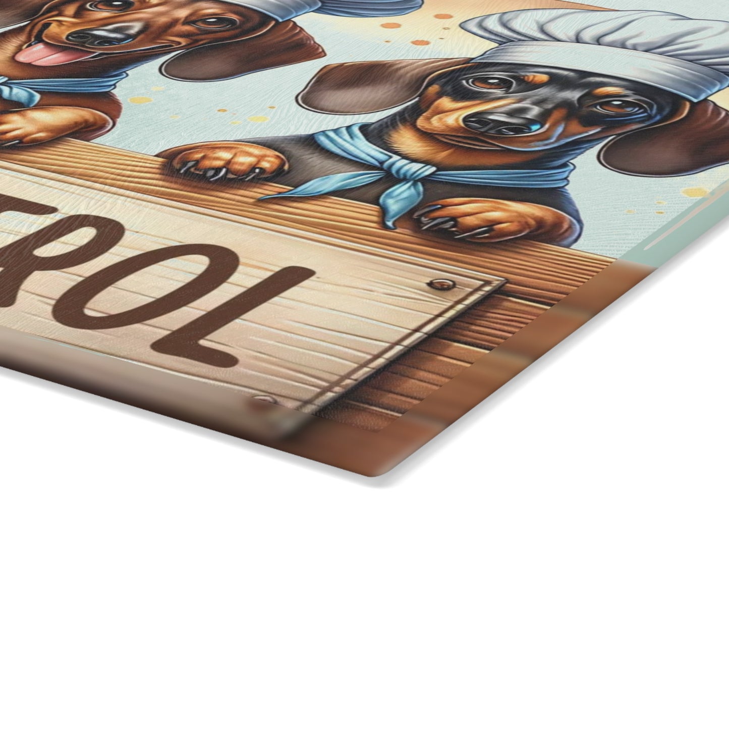 🐾🍪 “Snack Patrol Dachshunds” Glass Cutting Board – Playful Pup Energy for Your Kitchen