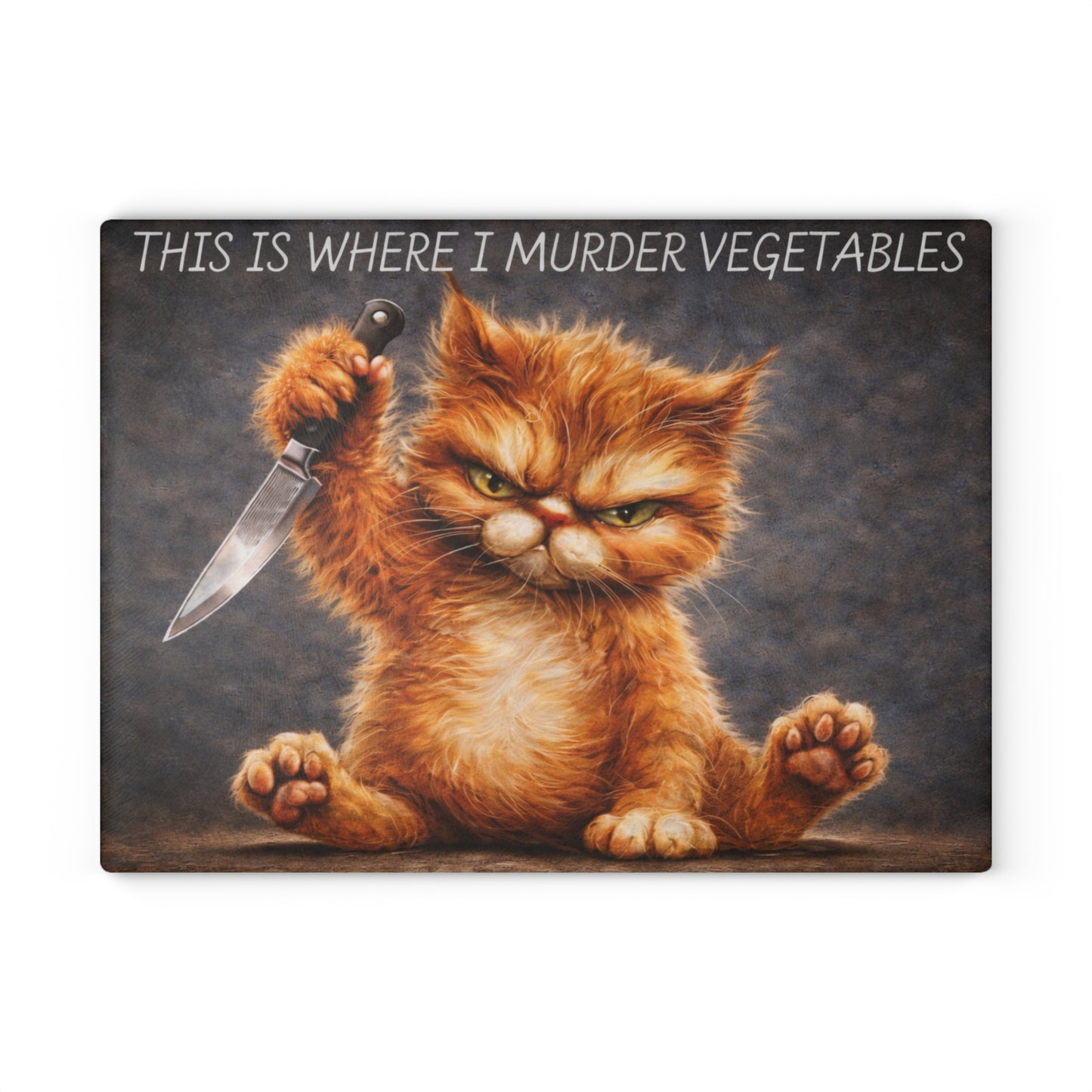 This Is Where I Murder Vegetables Glass Cutting Board – Funny Grumpy Cat Kitchen Art