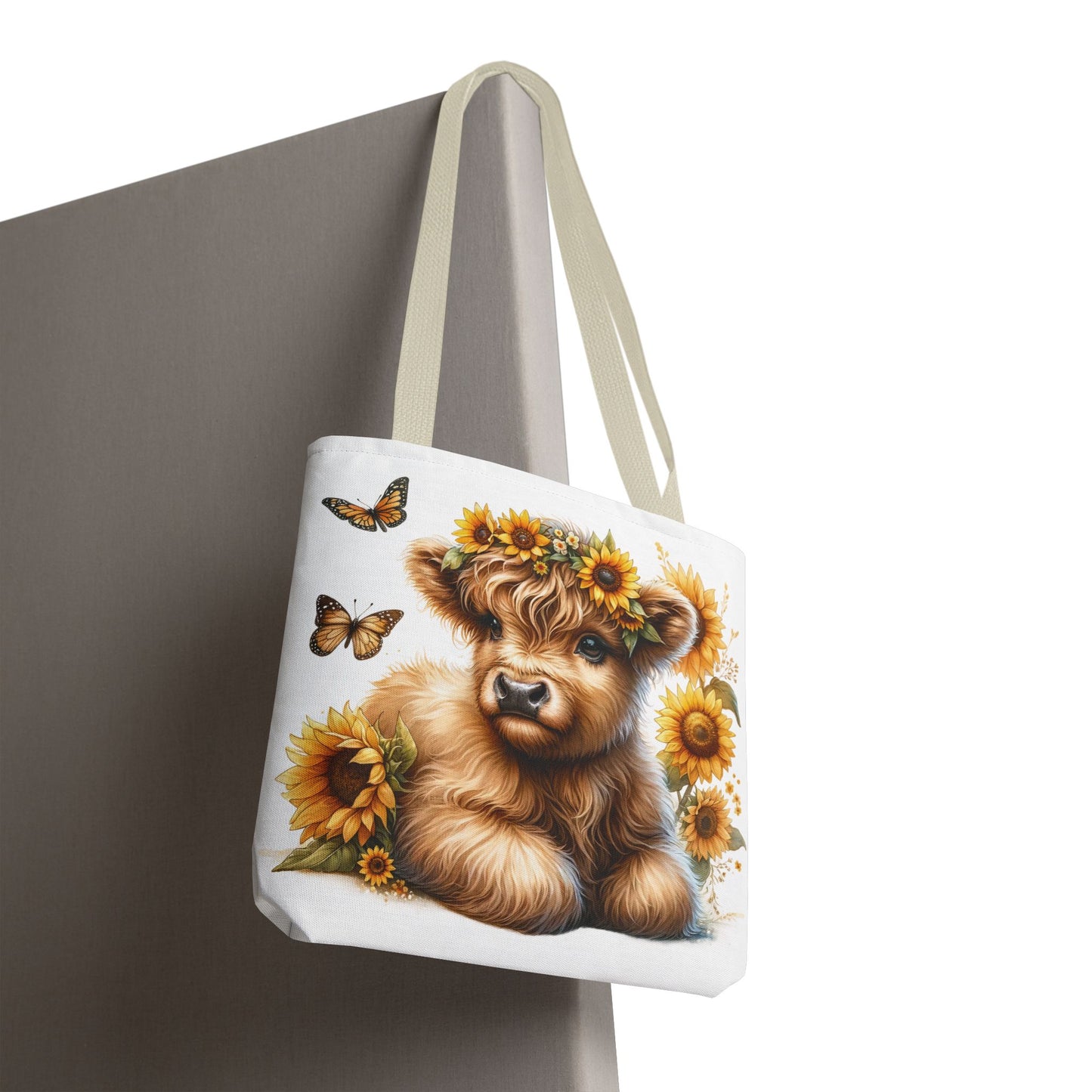 🌻 Sunflower Crown Highland Calf Tote Bag – Country Charm & Butterfly Bliss 🐮👜