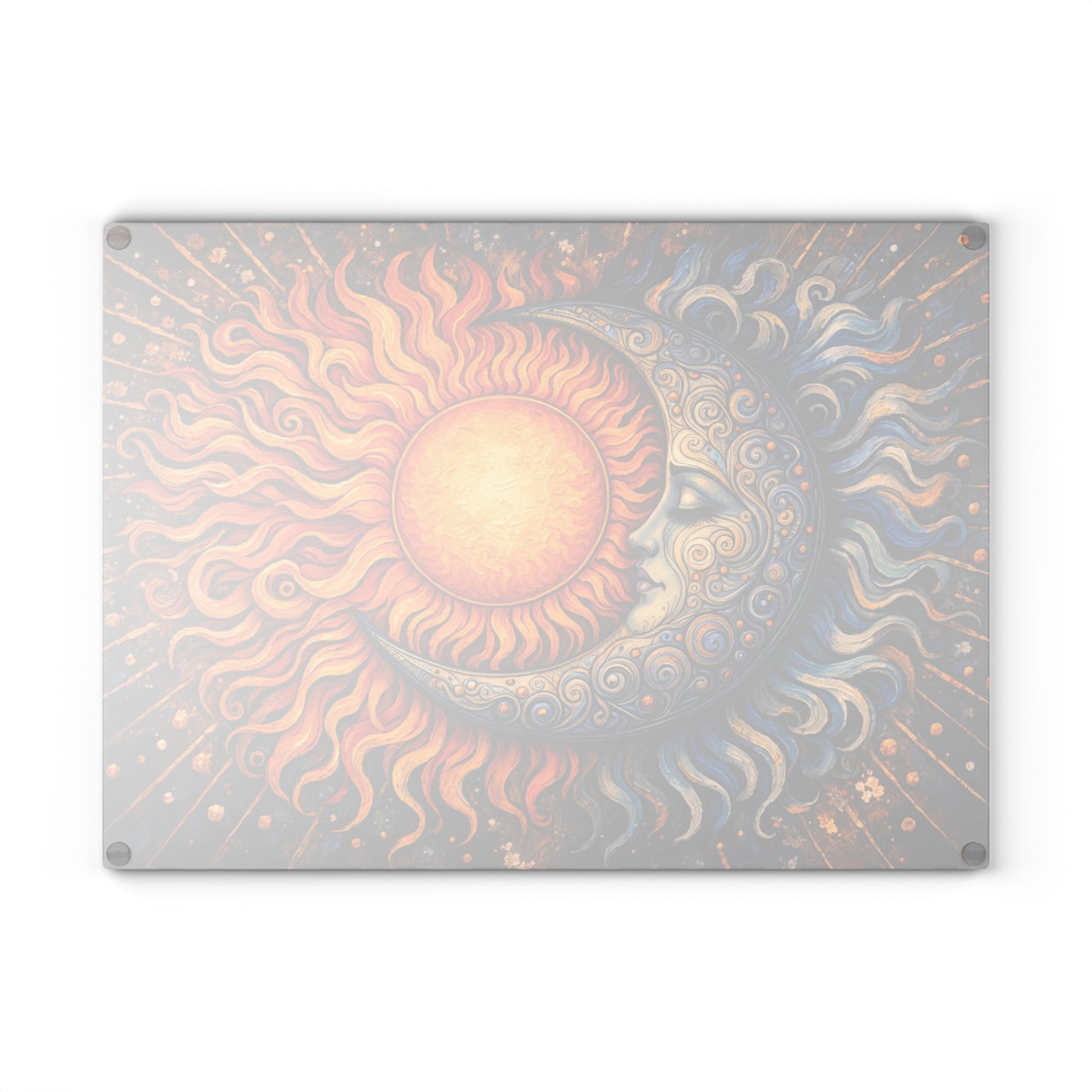 Celestial Sun and Moon Glass Cutting Board – Cosmic Balance Artwork