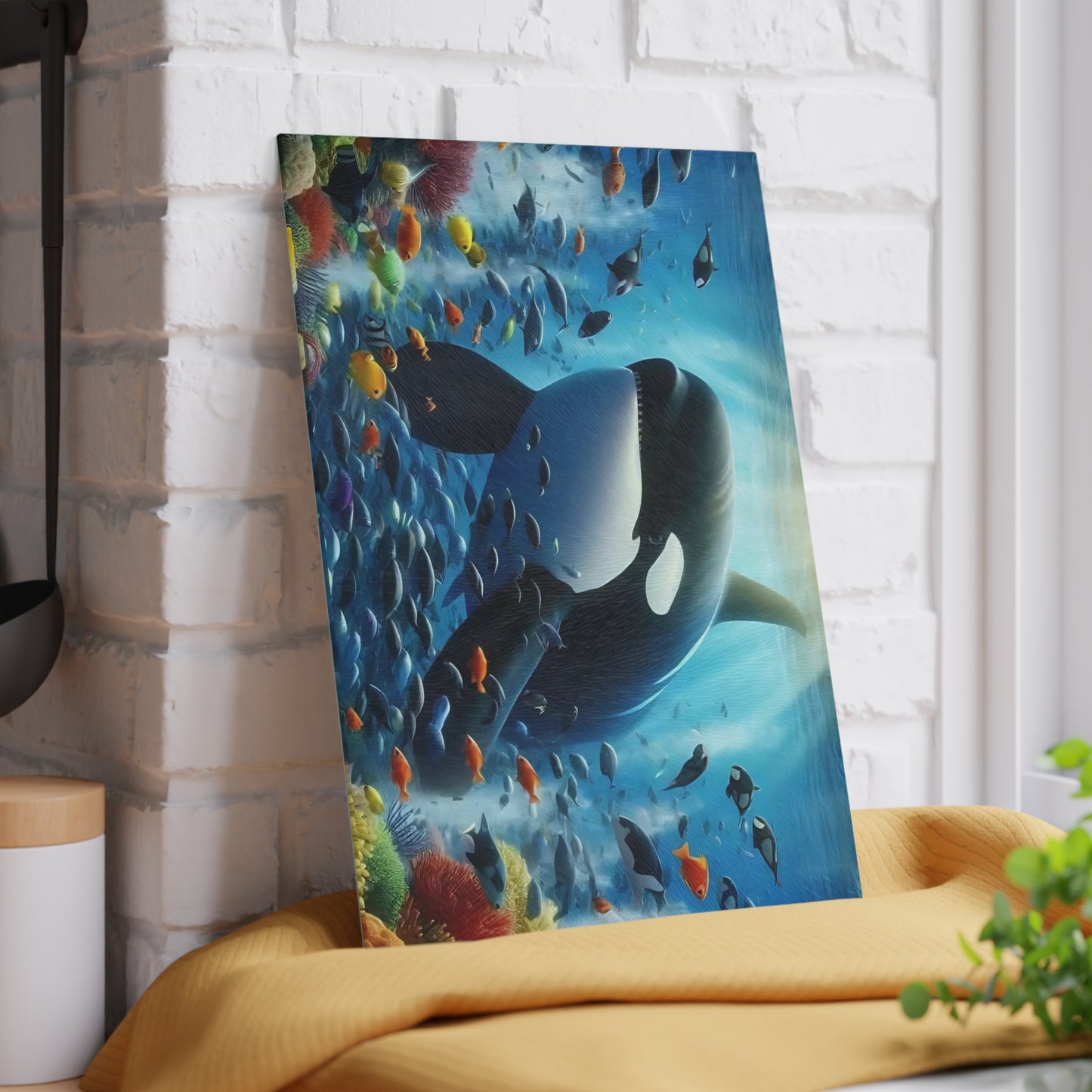 Tabla de cortar con escena oceánica, diseño de ballena, decoración de cocina, regalo para chefs, casa de playa, regalo de inauguración de la casa, cocina costera, tabla de charcutería