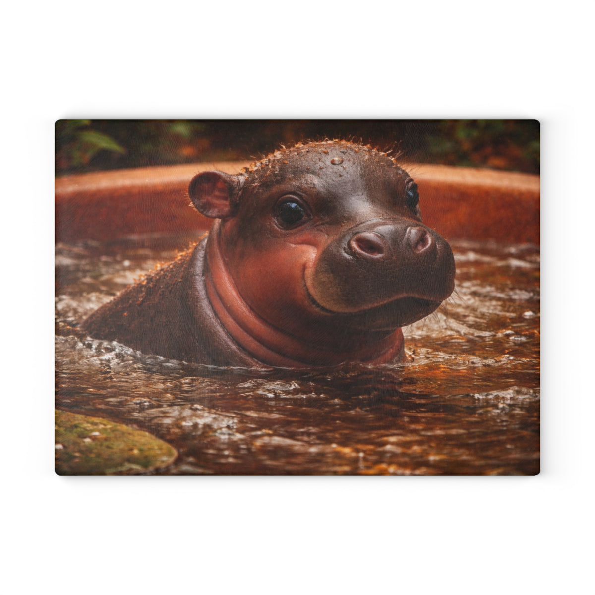 Baby Hippo Glass Cutting Board – Adorable Safari Wildlife Kitchen Decor