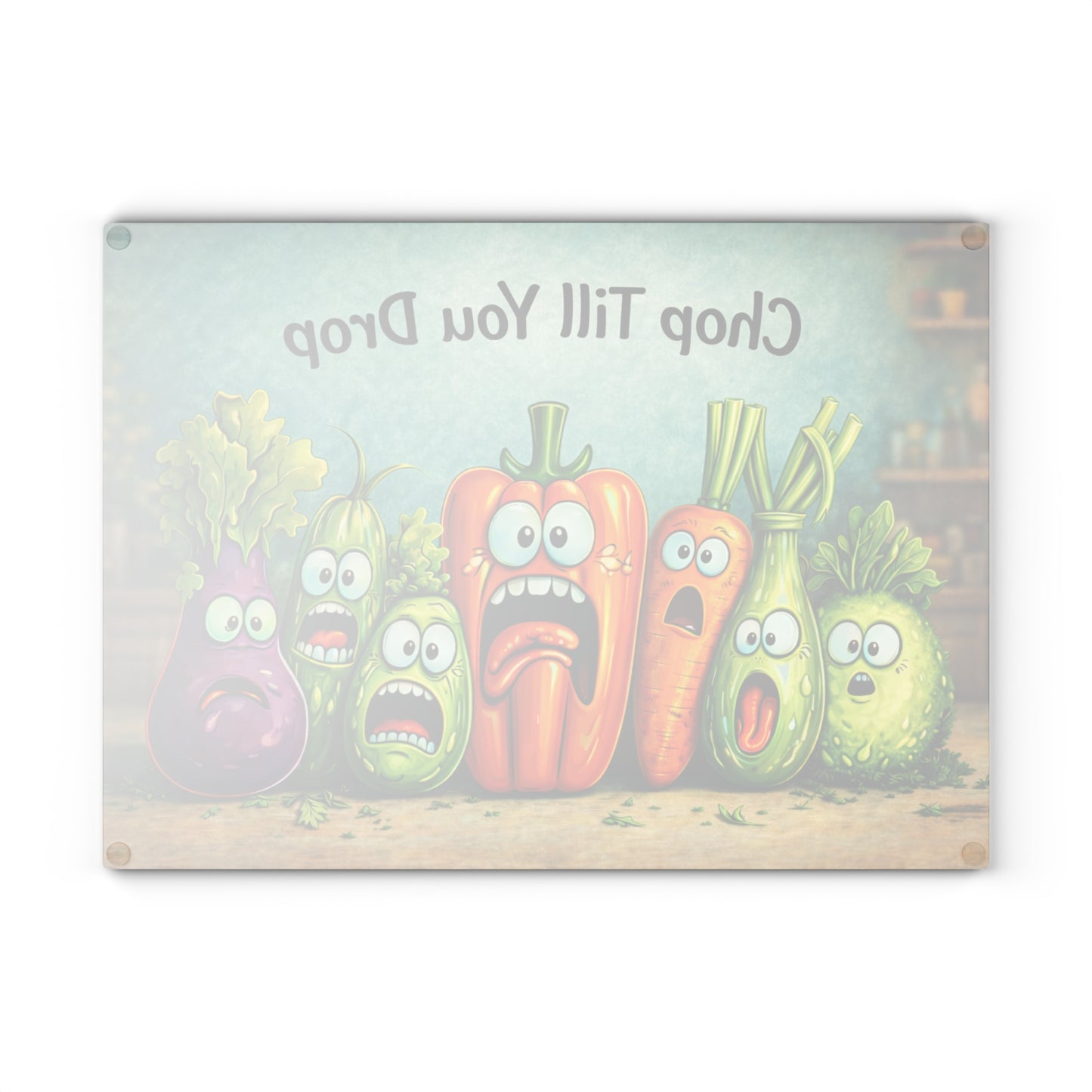 Chop Till You Drop Glass Cutting Board – Funny Vegetable Kitchen Decor with Playful Personality