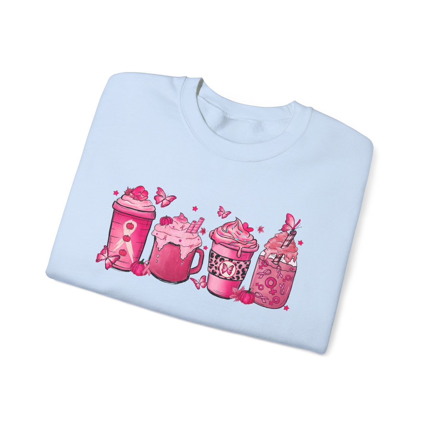 ☕🎀 Pink Awareness Drinks Sweatshirt – Breast Cancer Support Coffee Lovers