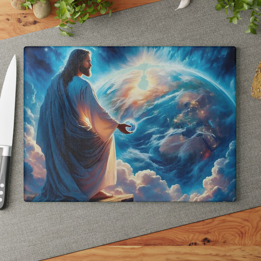 Tabla de cortar de Jesús, tabla de charcutería, tabla de cortar única, tabla de cortar de vidrio templado, regalo de inauguración de la casa, tabla de cortar personalizada
