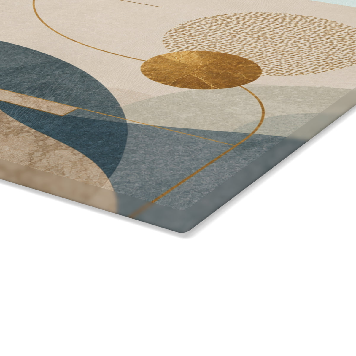Modern Abstract Geometric Glass Cutting Board – Teal Beige & Gold Contemporary Kitchen Decor