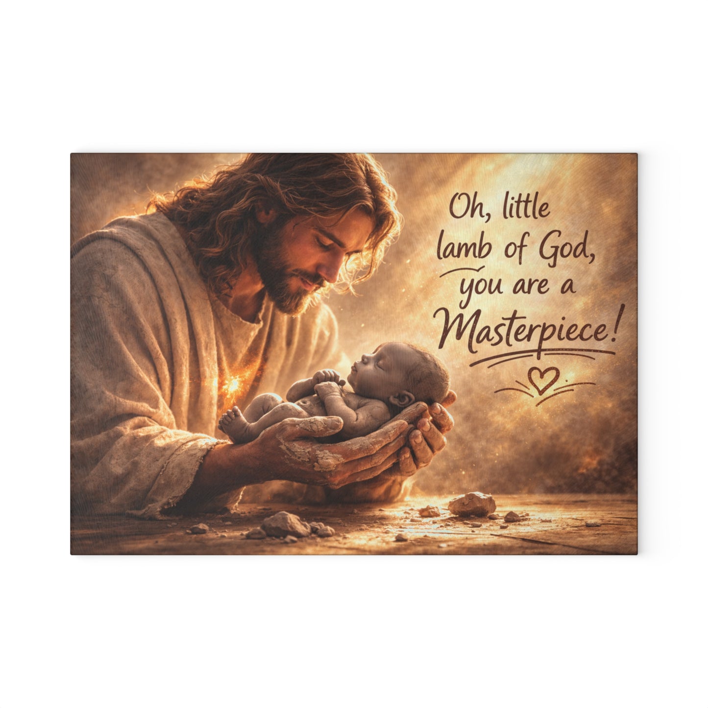 Oh, Little Lamb of God Glass Cutting Board – Faith-Inspired Artwork with Tender Light