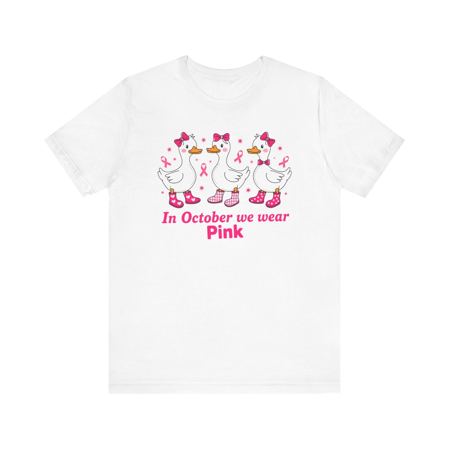 🎀🦆 In October We Wear Pink Duck Boots T-Shirt – Breast Cancer Awareness Tee 💕✨