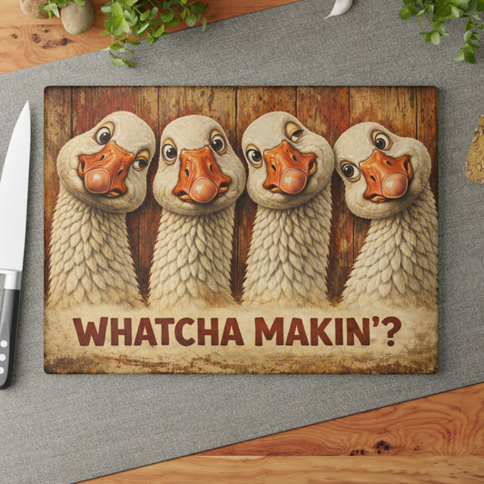 Whatcha Makin’? Glass Cutting Board – Funny Goose Farmhouse Kitchen Decor