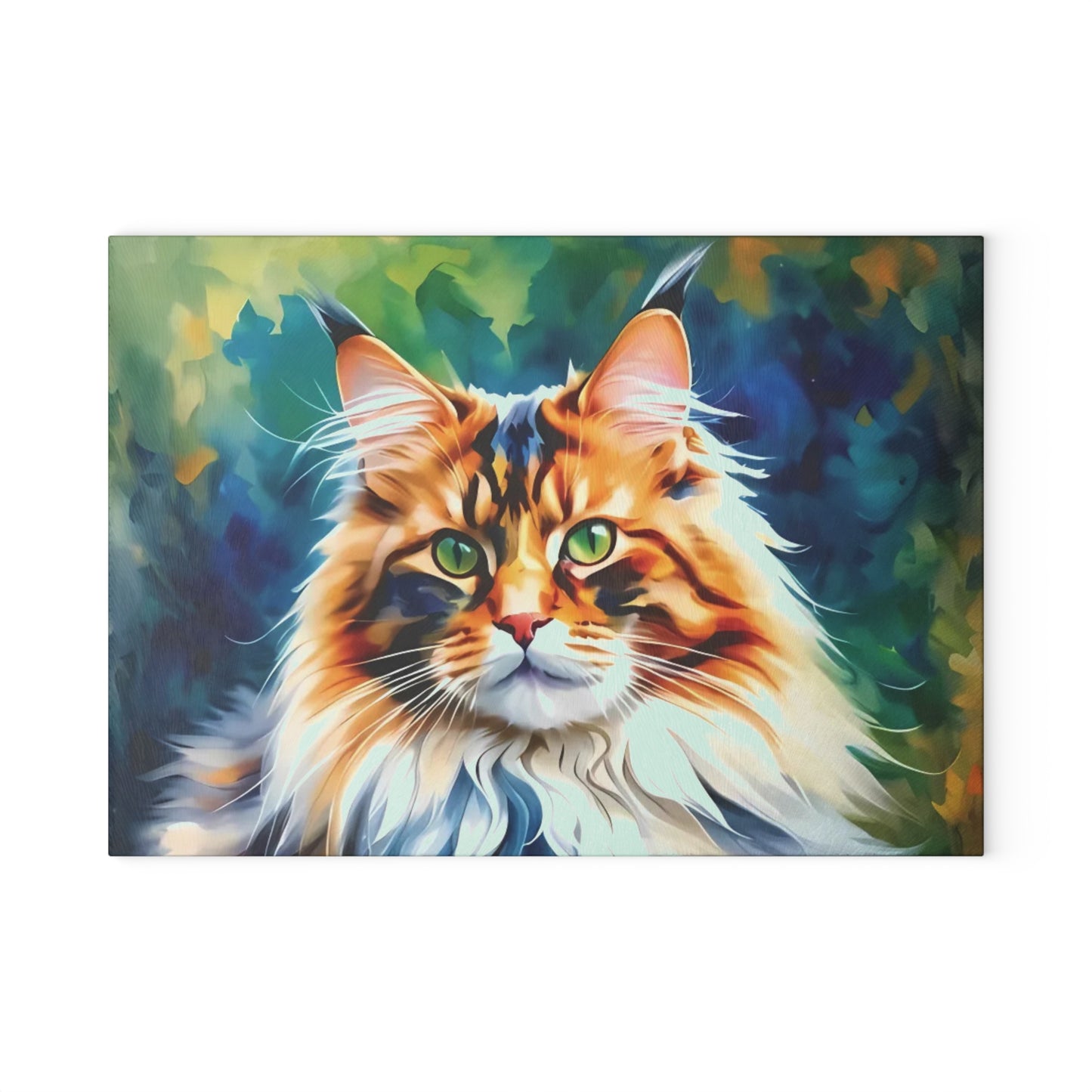 Green-Eyed Maine Coon Forest Cat Cutting Board – Fierce Feline Charm for Nature-Loving Kitchens