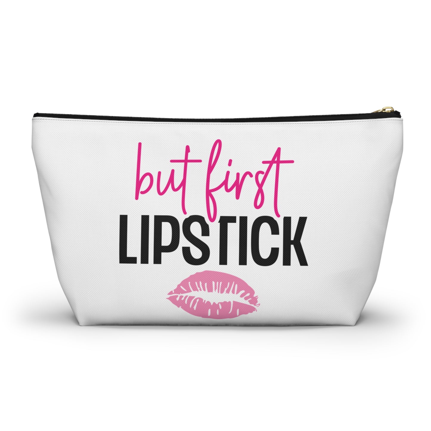 Accessory Pouch – "But First Lipstick" Pink Makeup Bag