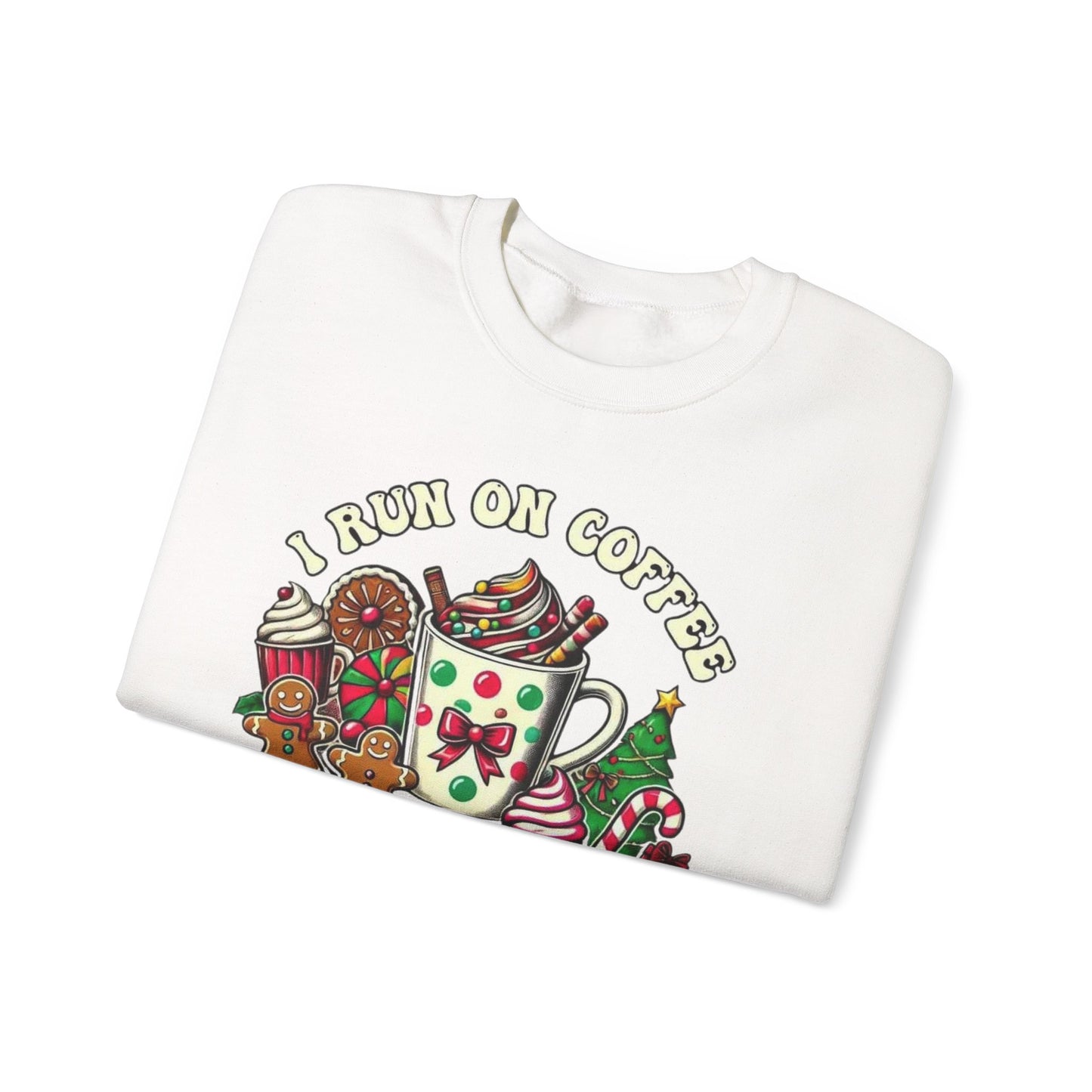 ☕🎄 I Run on Coffee and Christmas Cheer Sweatshirt – Cozy, Cute & Caffeinated ✨🧁