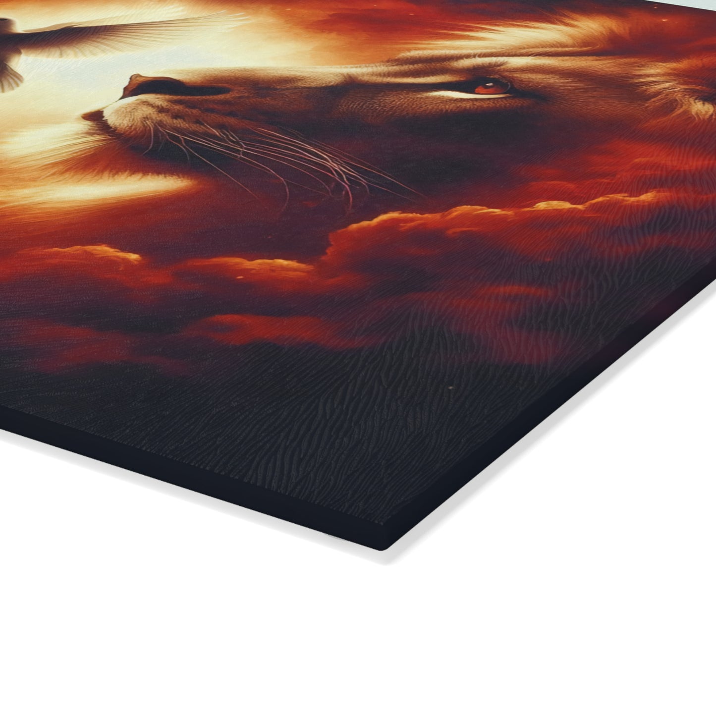 Sacred Light Glass Cutting Board – Faith-Inspired Lion, Dove & Cross Artwork Kitchen Display