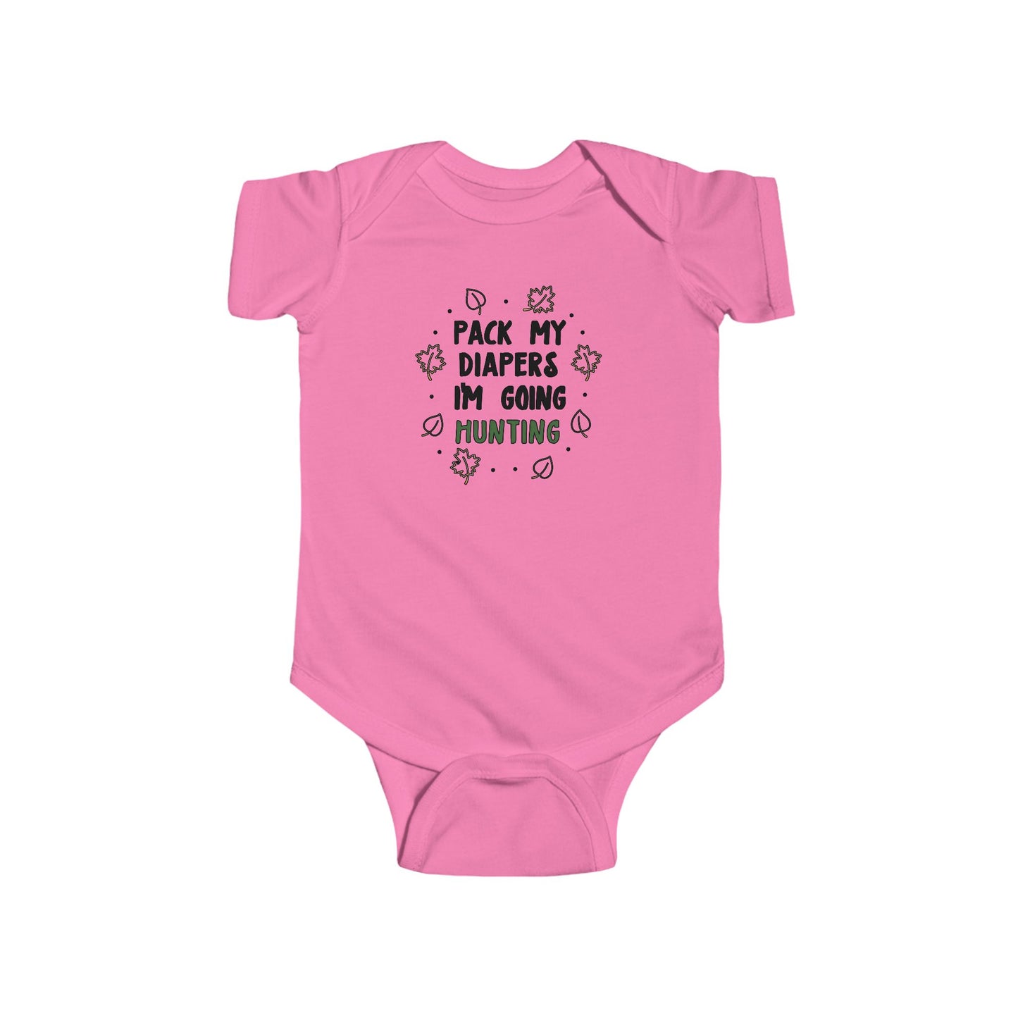 Pack My Diapers I’m Going Hunting Baby Onesie – Cute Outdoor-Themed Bodysuit with Leaf Graphics