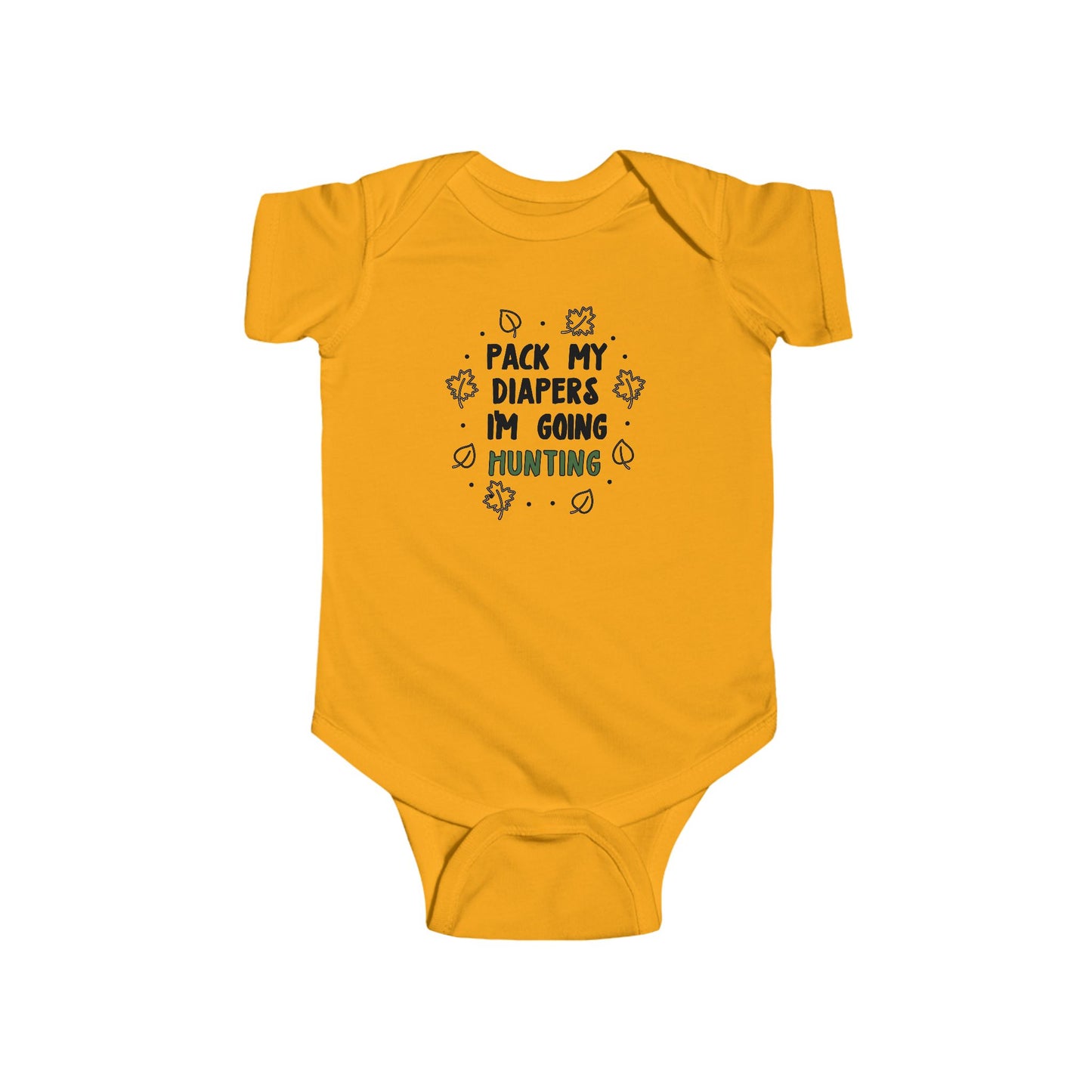 Pack My Diapers I’m Going Hunting Baby Onesie – Cute Outdoor-Themed Bodysuit with Leaf Graphics