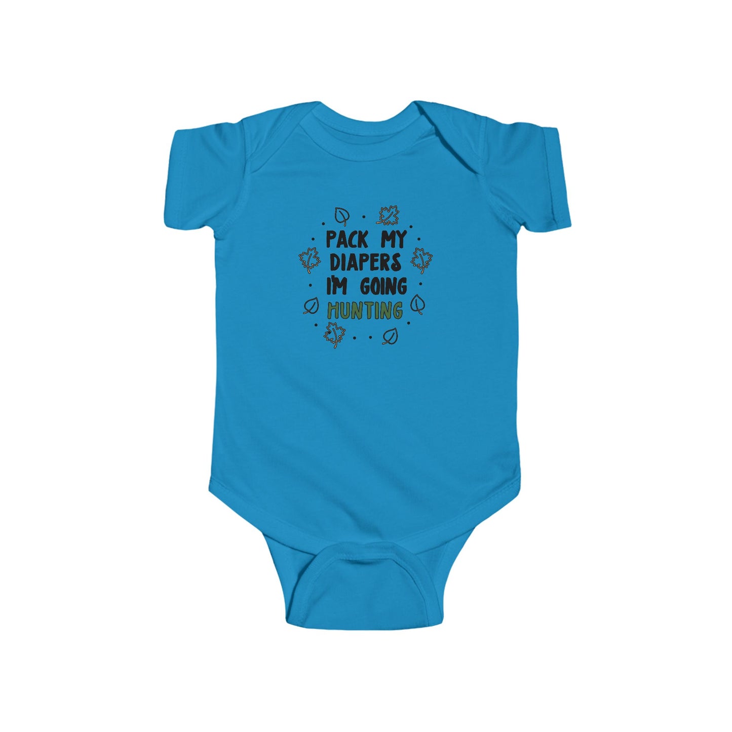 Pack My Diapers I’m Going Hunting Baby Onesie – Cute Outdoor-Themed Bodysuit with Leaf Graphics