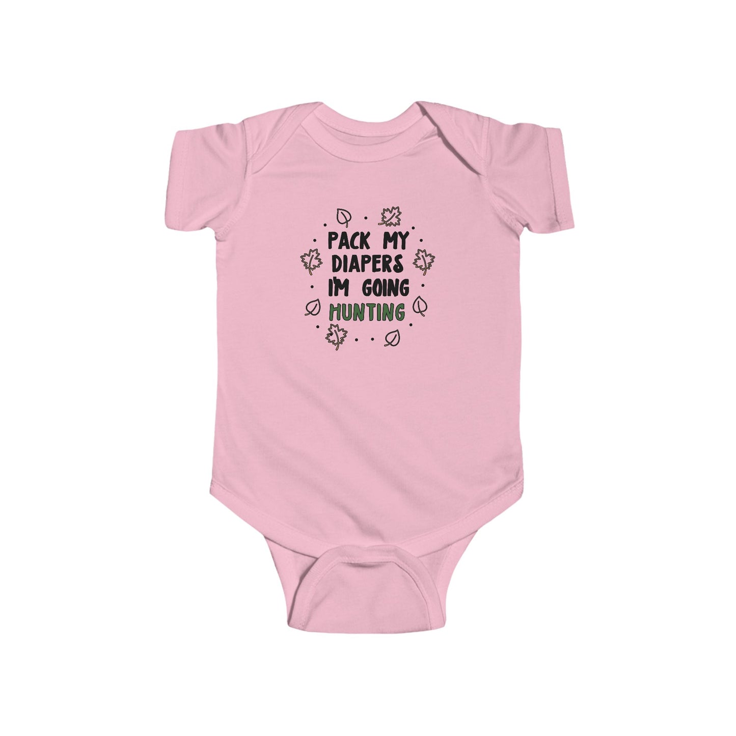 Pack My Diapers I’m Going Hunting Baby Onesie – Cute Outdoor-Themed Bodysuit with Leaf Graphics