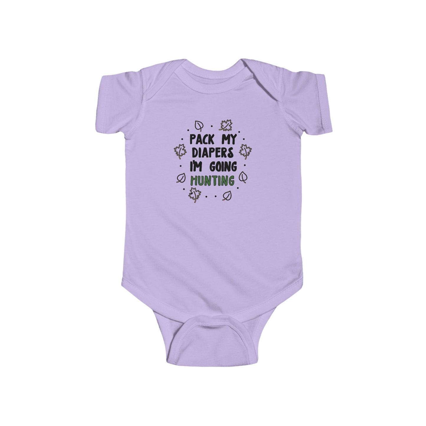 Pack My Diapers I’m Going Hunting Baby Onesie – Cute Outdoor-Themed Bodysuit with Leaf Graphics