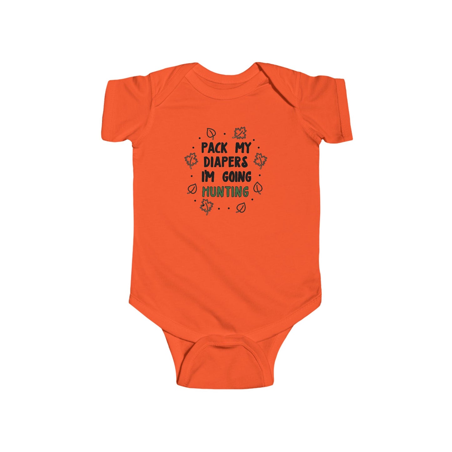 Pack My Diapers I’m Going Hunting Baby Onesie – Cute Outdoor-Themed Bodysuit with Leaf Graphics