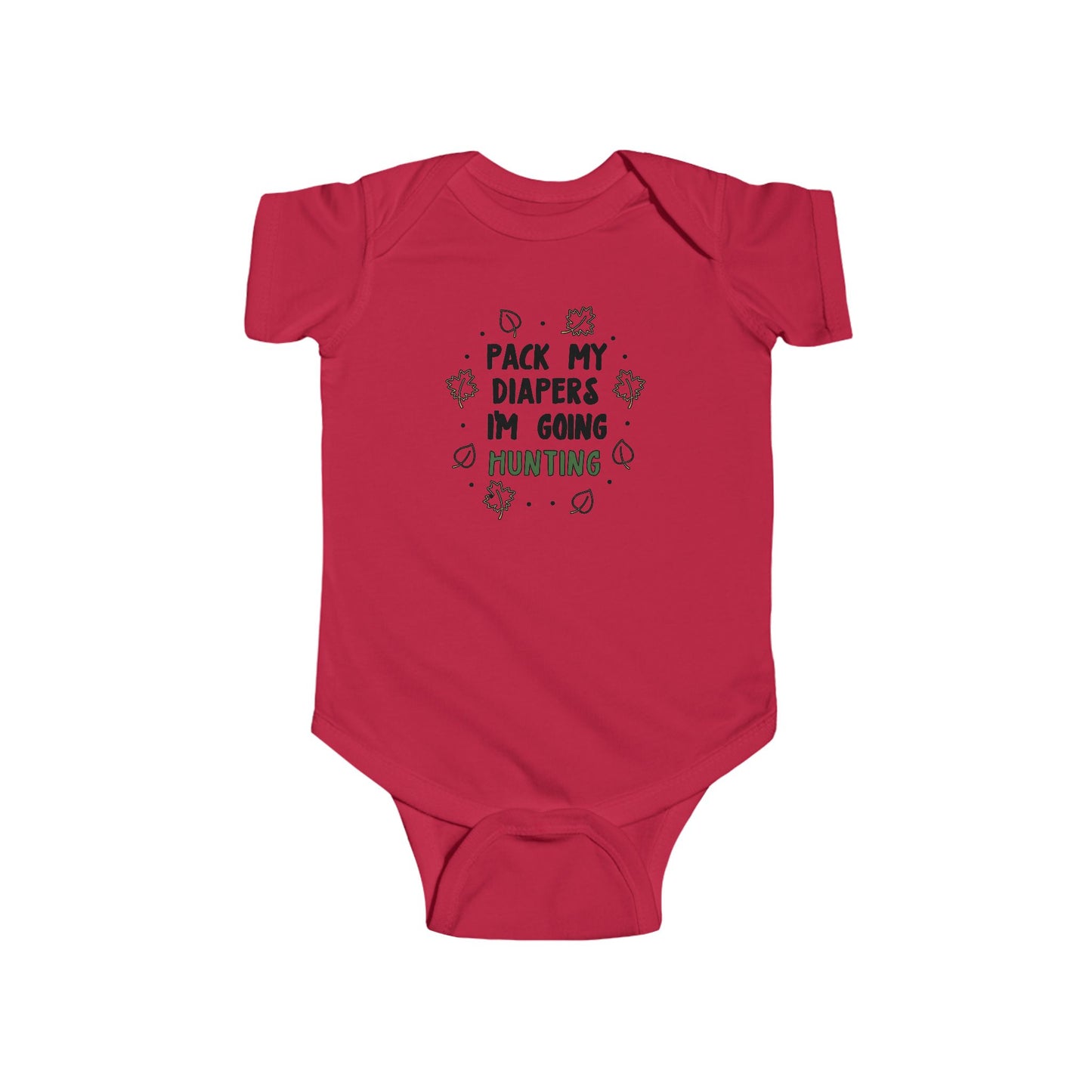 Pack My Diapers I’m Going Hunting Baby Onesie – Cute Outdoor-Themed Bodysuit with Leaf Graphics