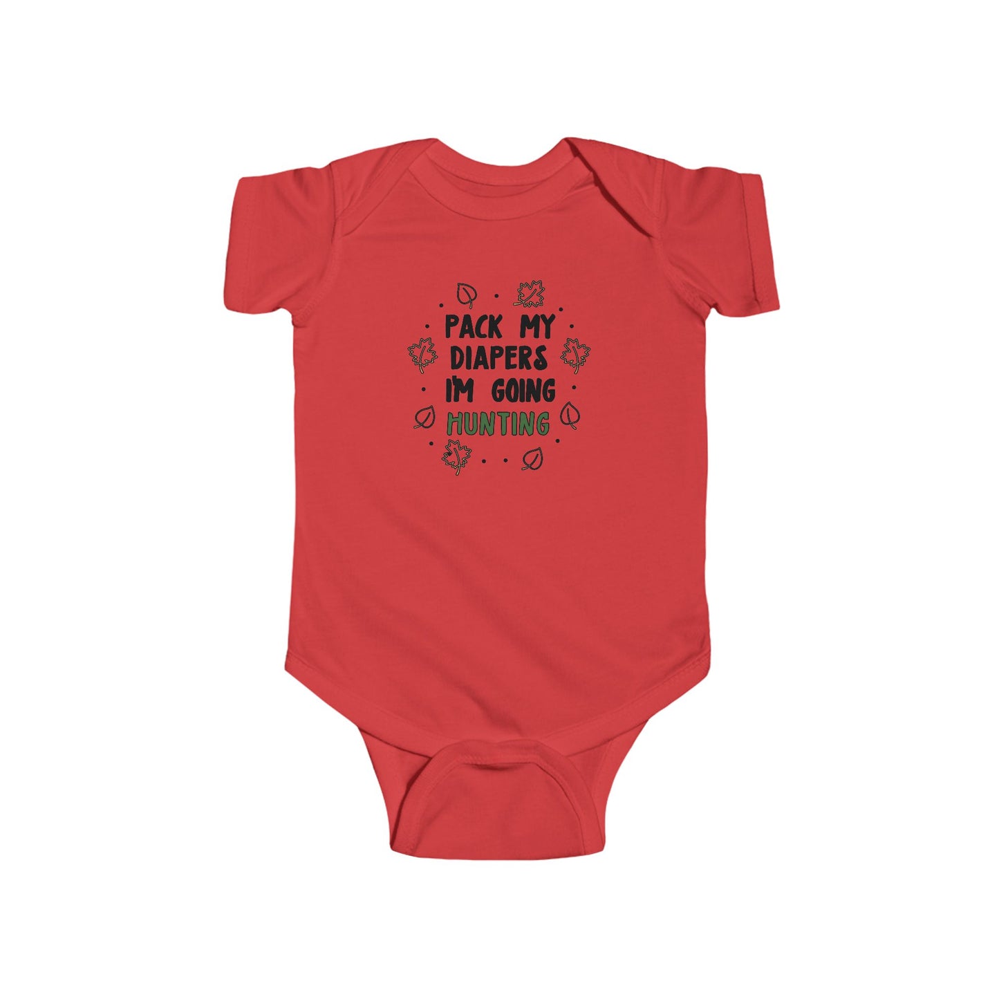 Pack My Diapers I’m Going Hunting Baby Onesie – Cute Outdoor-Themed Bodysuit with Leaf Graphics