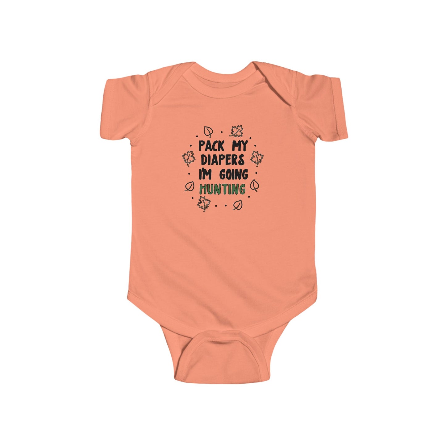 Pack My Diapers I’m Going Hunting Baby Onesie – Cute Outdoor-Themed Bodysuit with Leaf Graphics