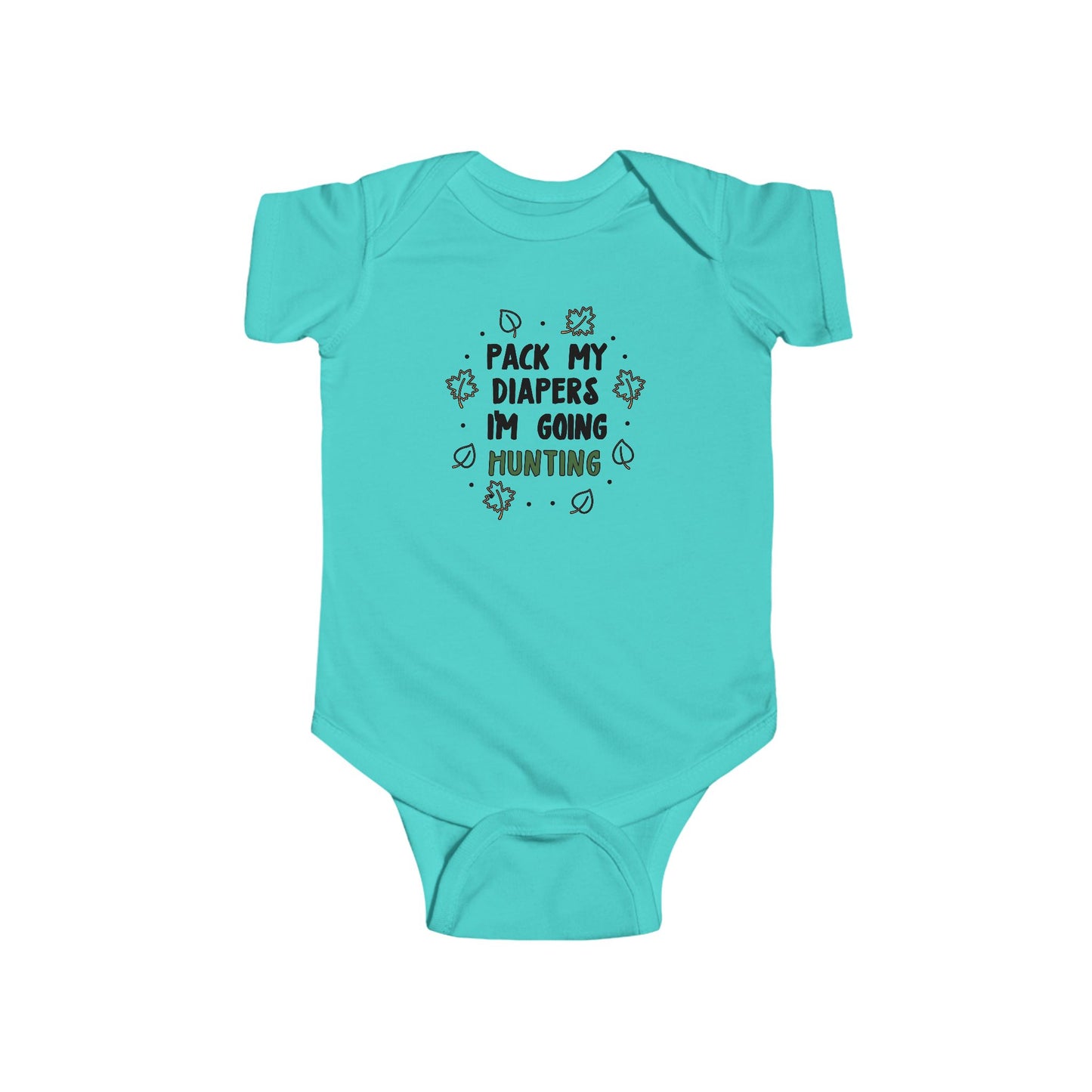 Pack My Diapers I’m Going Hunting Baby Onesie – Cute Outdoor-Themed Bodysuit with Leaf Graphics