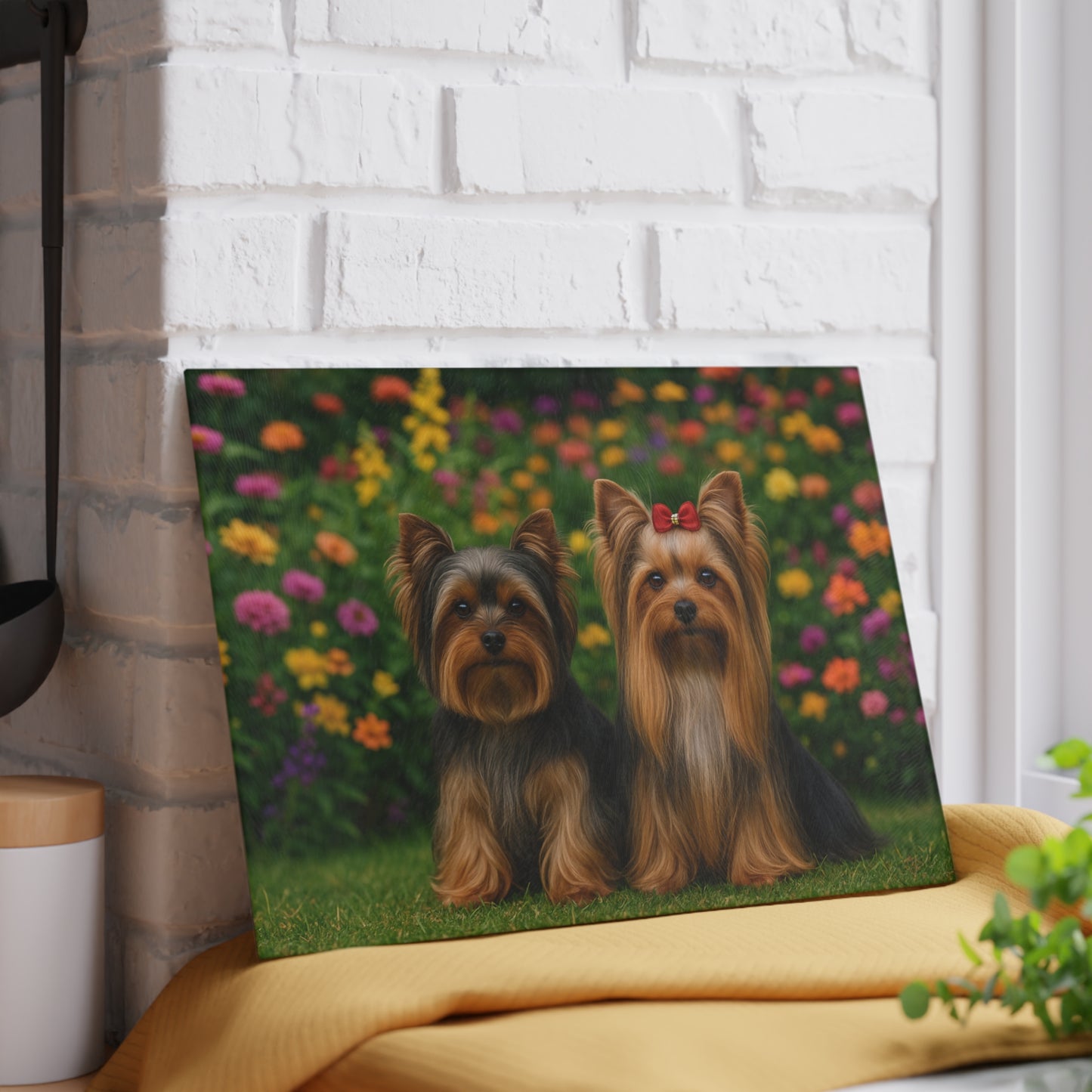 🐕🌸 Yorkie Garden Pair Cutting Board – Blooming Beauty for Your Kitchen 🌼